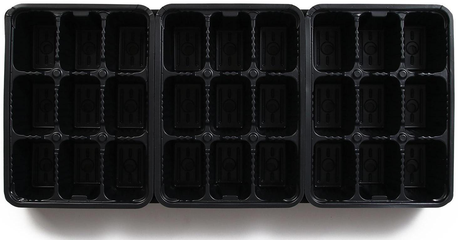 Набор для рассады: кассеты ( 3 шт.) 9 ячеек по 80 мл , поддон, чёрный