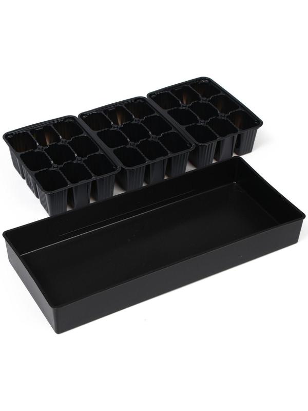 Набор для рассады: кассеты ( 3 шт.) 9 ячеек по 80 мл , поддон, чёрный