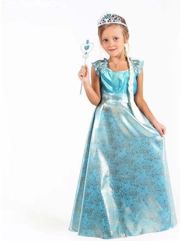 Карнавальный костюм «Элла», платье, плащ, диадема, жезл, коса, р. 30, рост 110-116 см