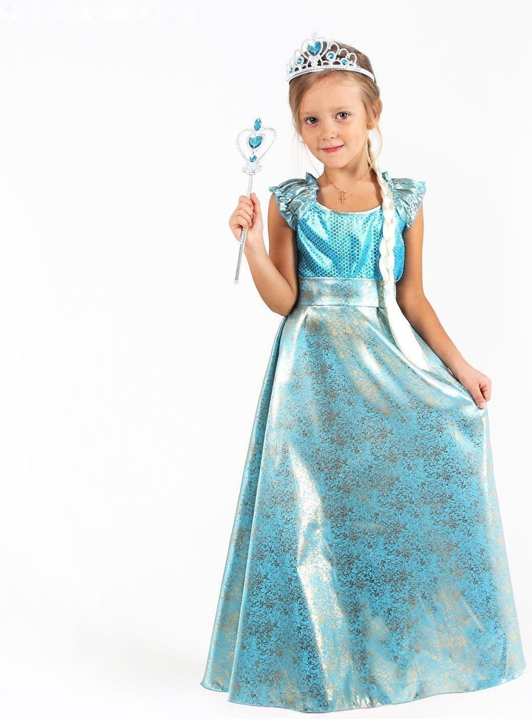 Карнавальный костюм «Элла», платье, плащ, диадема, жезл, коса, р. 36, рост 140 см