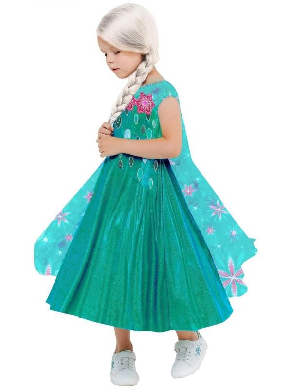 Карнавальный костюм «Эльза зеленое платье», платье с накидкой, парик, р.30, рост 116 см