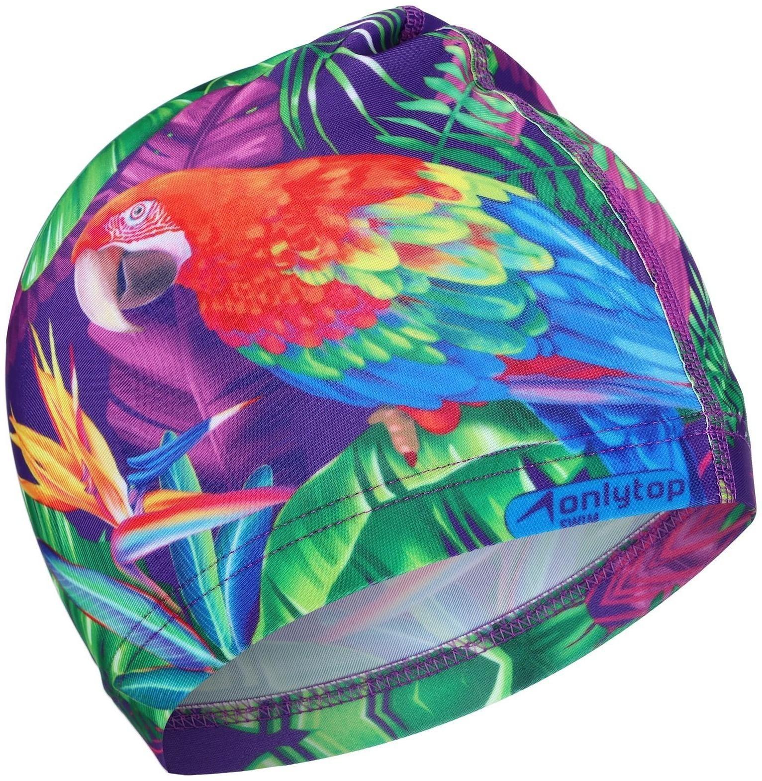 Шапочка для плавания женская «Попугай», тканевая, обхват 54-60 см