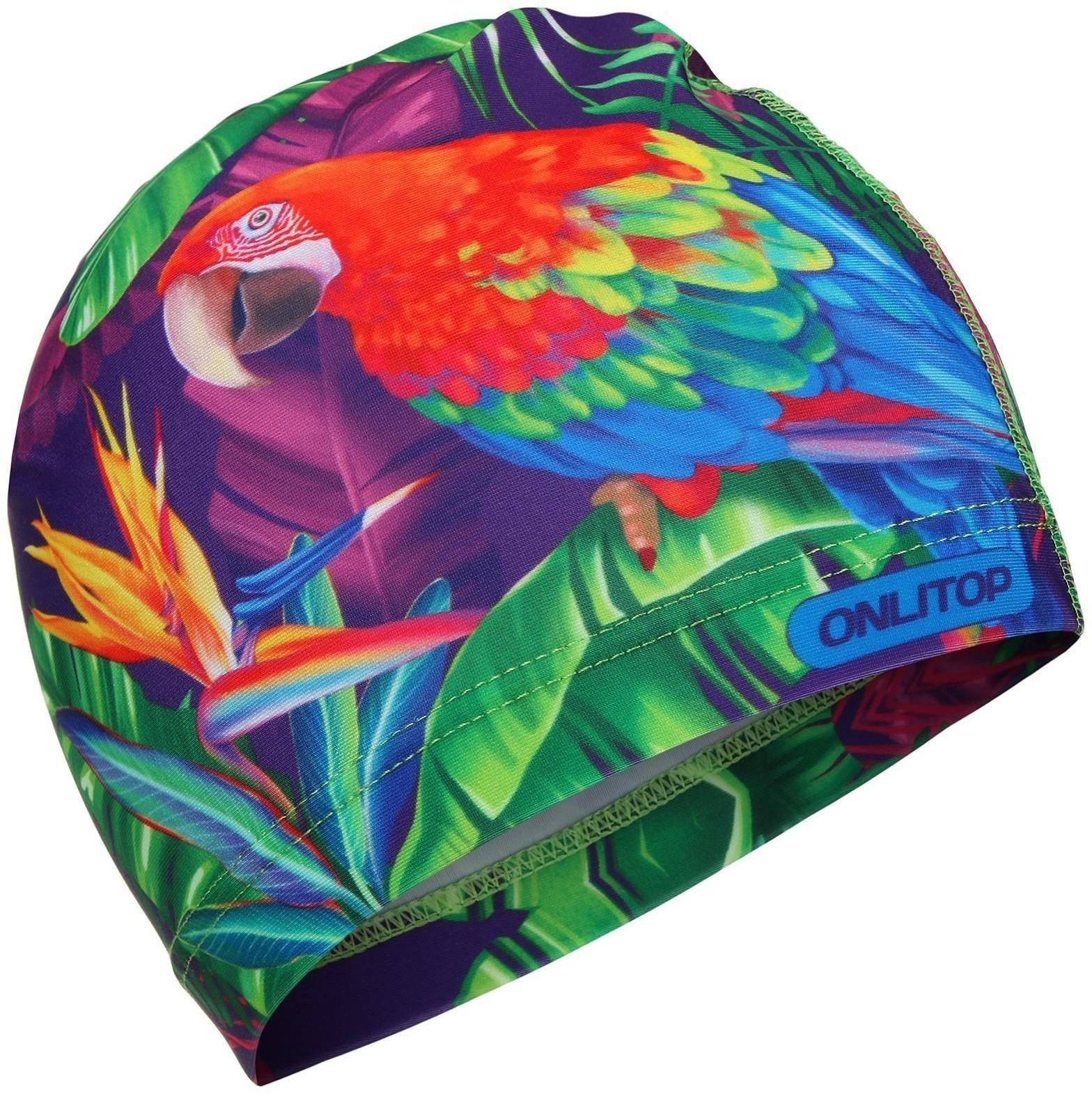 Шапочка для плавания женская «Попугай», тканевая, обхват 54-60 см