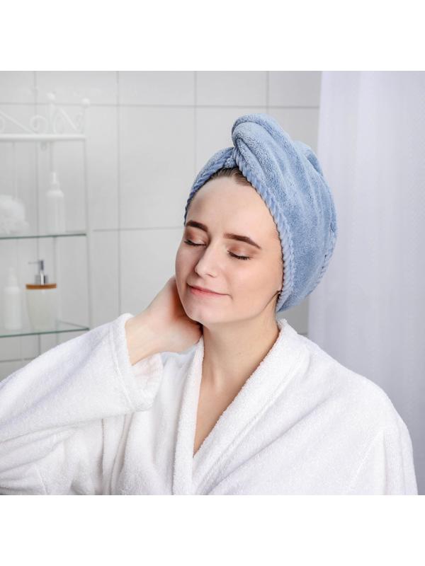 Чалма с пуговкой для сушки волос Доляна, микрофибра, цвет МИКС