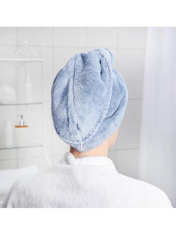 Чалма с пуговкой для сушки волос Доляна, микрофибра, цвет МИКС