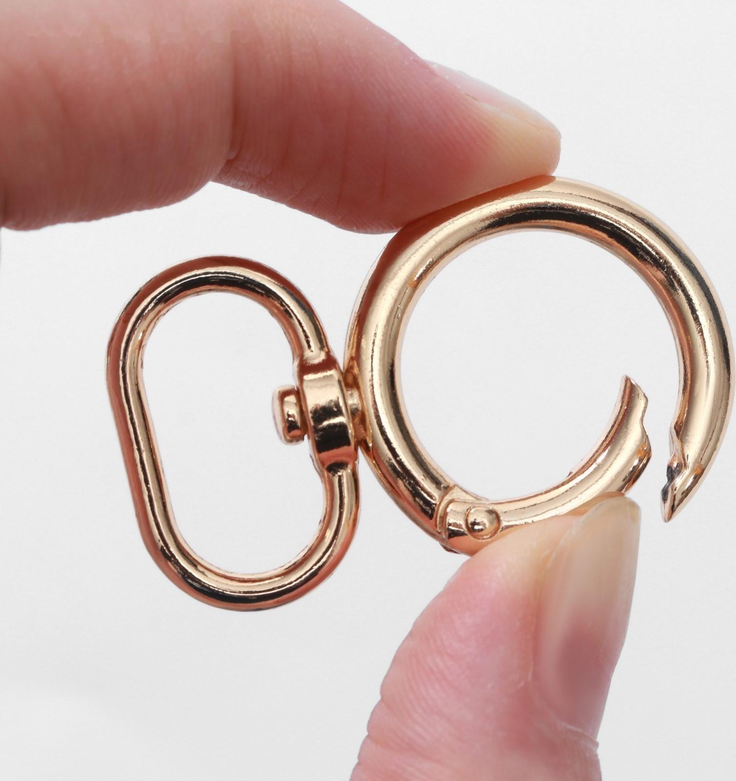 Кольцо-карабин, 43 × 27 мм, толщина - 4,5 мм, с креплением 19,5 × 3 мм, 5 шт, цвет золотой