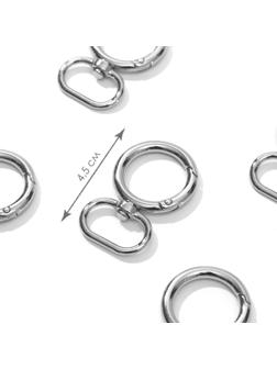 Кольцо-карабин, 43 × 27 мм, толщина - 4,5 мм, с креплением 19,5 × 3 мм, 5 шт, цвет серебряный