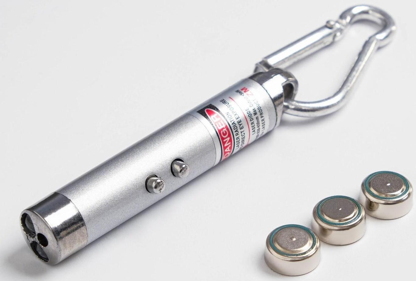 Лазерная указка, с карабином, дальность 1 км, 3 LR 44, 7.3 х 1.2 см, микс