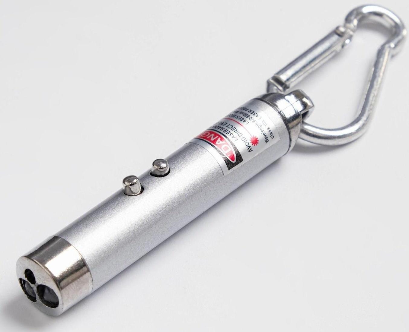 Лазерная указка, с карабином, дальность 1 км, 3 LR 44, 7.3 х 1.2 см, микс