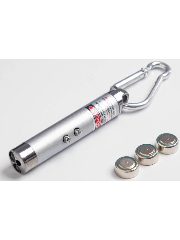 Лазерная указка, с карабином, дальность 1 км, 3 LR 44, 7.3 х 1.2 см, микс