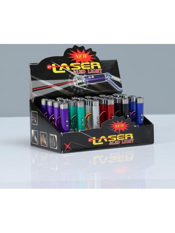 Лазерная указка, с карабином, дальность 1 км, 3 LR 44, 7.3 х 1.2 см, микс