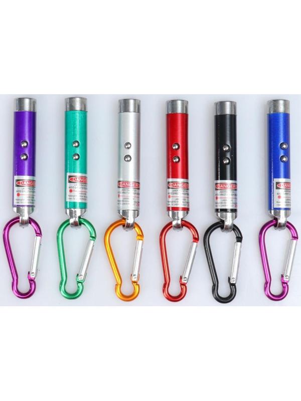 Лазерная указка, с карабином, дальность 1 км, 3 LR 44, 7.3 х 1.2 см, микс