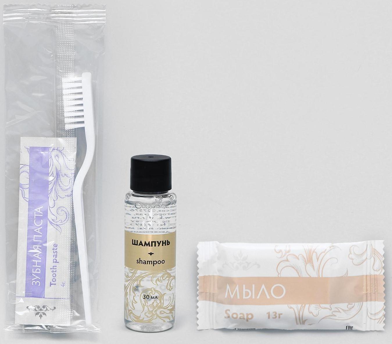 Travel Набор из 3 предметов, Зубной набор, Шампунь в флаконе, Мыло