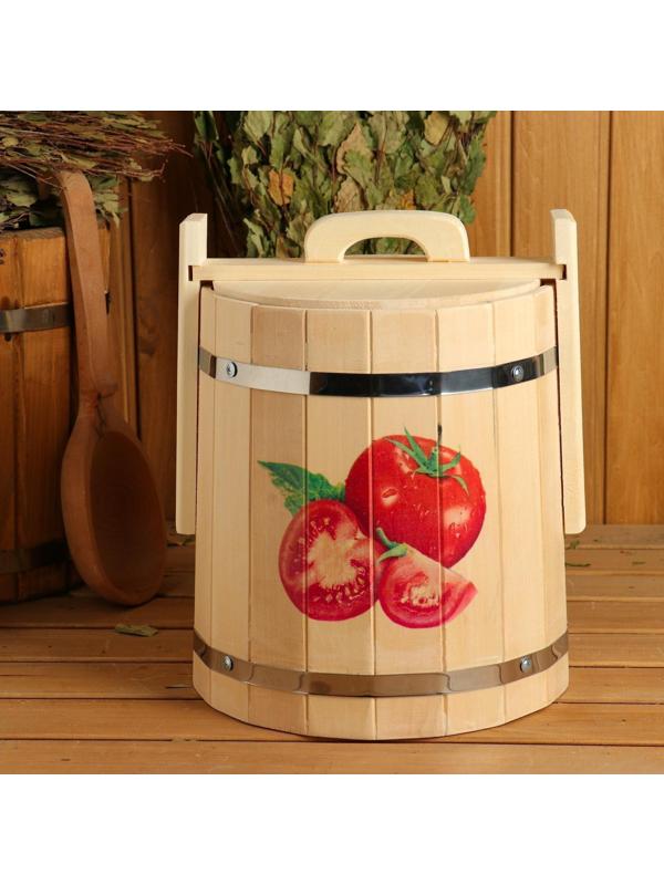 Кадка из липы, 10л, нержавеющий обруч, с крышкой, с УФ-печатью 