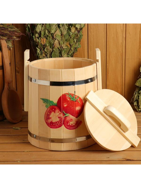 Кадка из липы, 10л, нержавеющий обруч, с крышкой, с УФ-печатью 