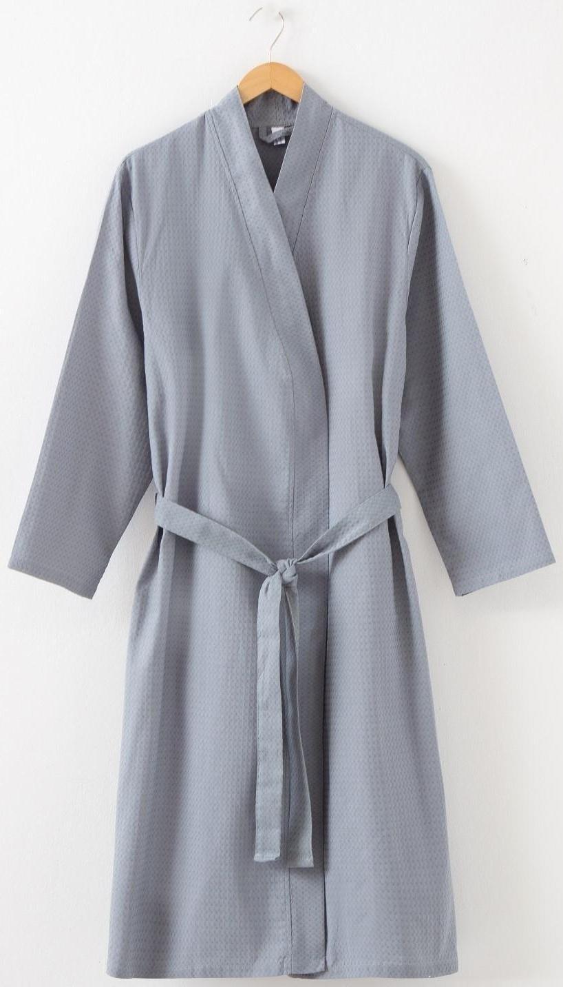 Халат вафельный мужской удлинённый Экономь и Я размер 54-56, цвет серый, 100% хлопок, 200г/м2