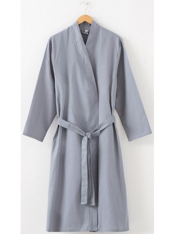 Халат вафельный мужской удлинённый Экономь и Я размер 54-56, цвет серый, 100% хлопок, 200г/м2