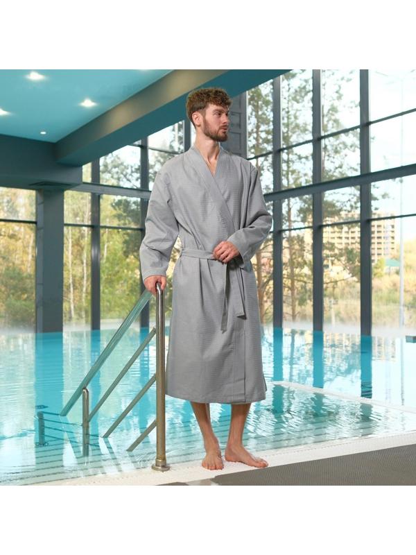 Халат вафельный мужской удлинённый Экономь и Я размер 54-56, цвет серый, 100% хлопок, 200г/м2