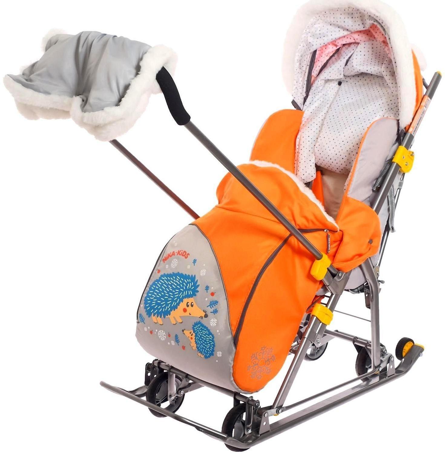 Санки-коляска «Ника детям 7-6», с ёжиком, цвет оранжевый/серый