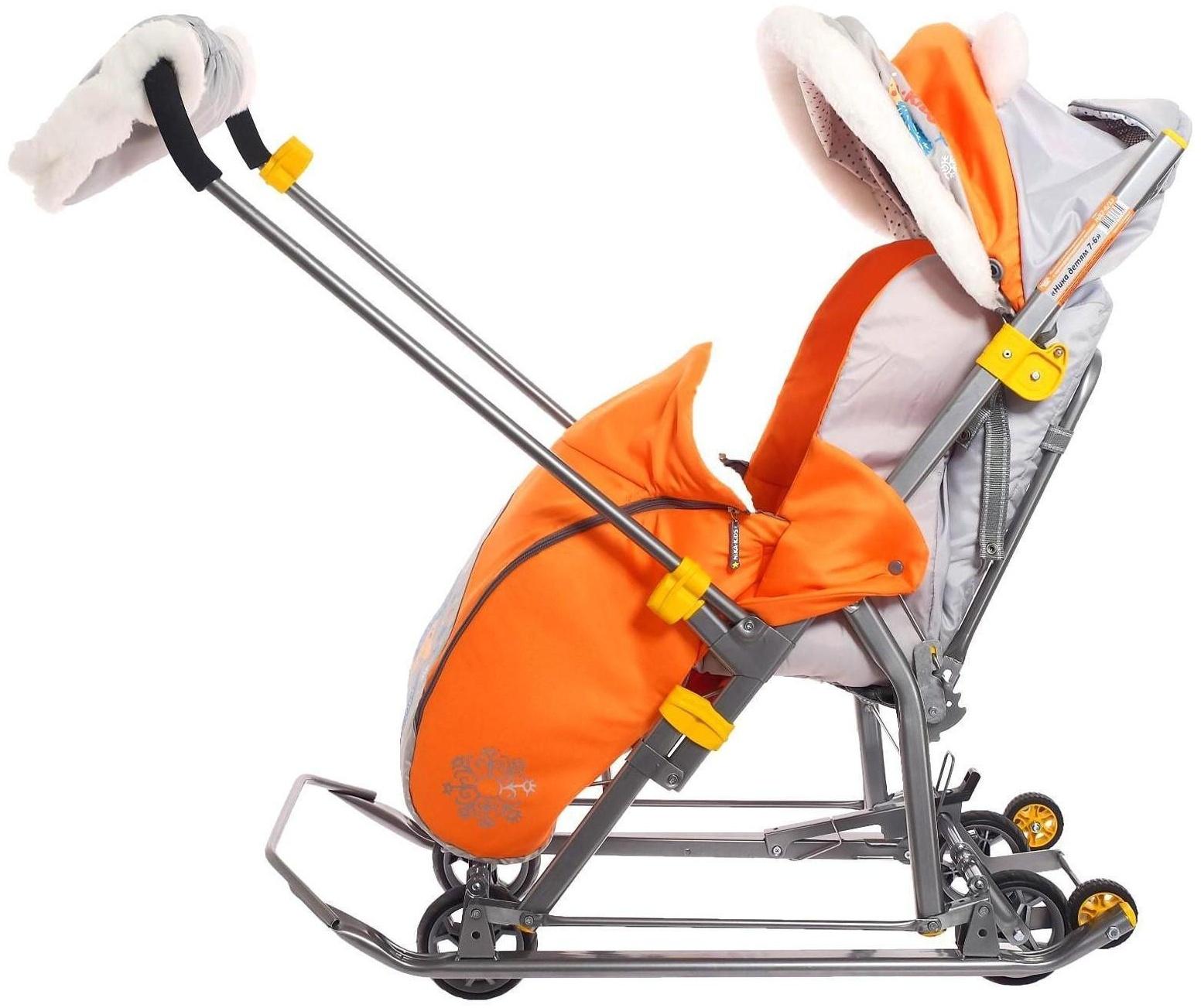 Санки-коляска «Ника детям 7-6», с ёжиком, цвет оранжевый/серый