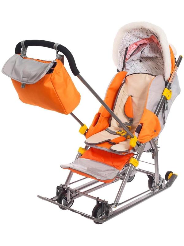 Санки-коляска «Ника детям 7-6», с ёжиком, цвет оранжевый/серый