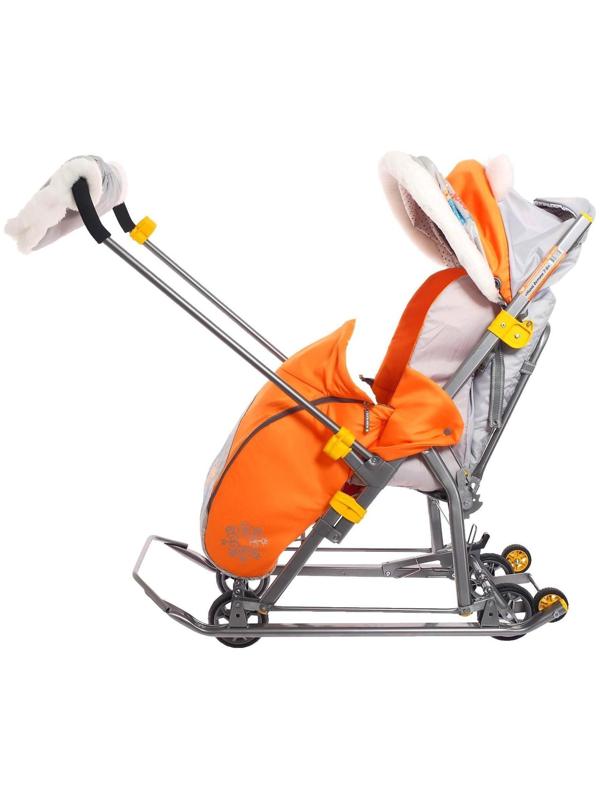 Санки-коляска «Ника детям 7-6», с ёжиком, цвет оранжевый/серый