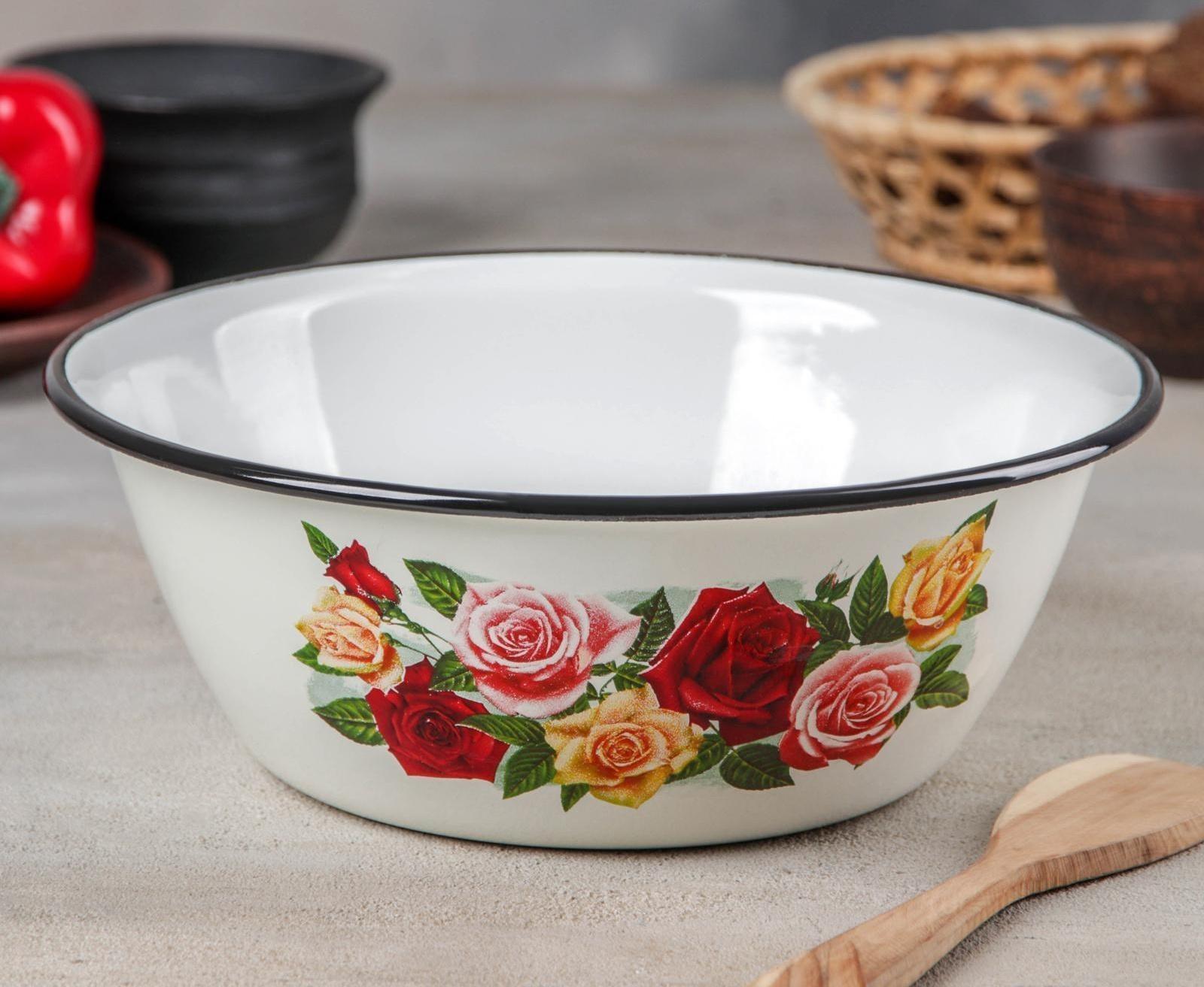 Миска, 2 л, индукция, деколь МИКС, цвет белый