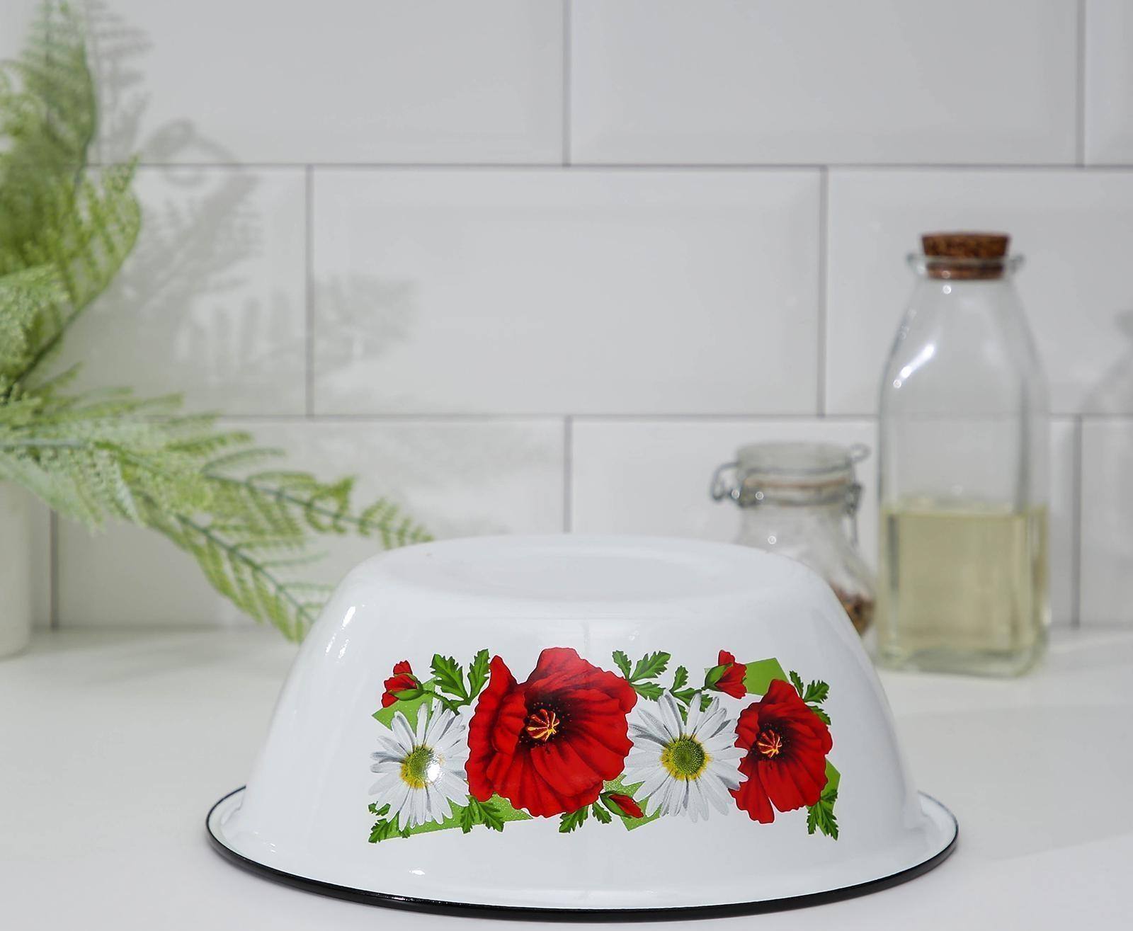 Миска, 2 л, индукция, деколь МИКС, цвет белый