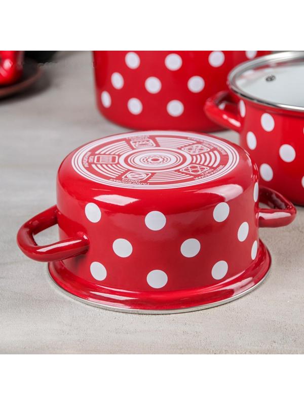 Набор кастрюль «Белый горох», 3 предмета: 1,9 л, 2,5 л, 5 л, крышки, индукция, цвет красный