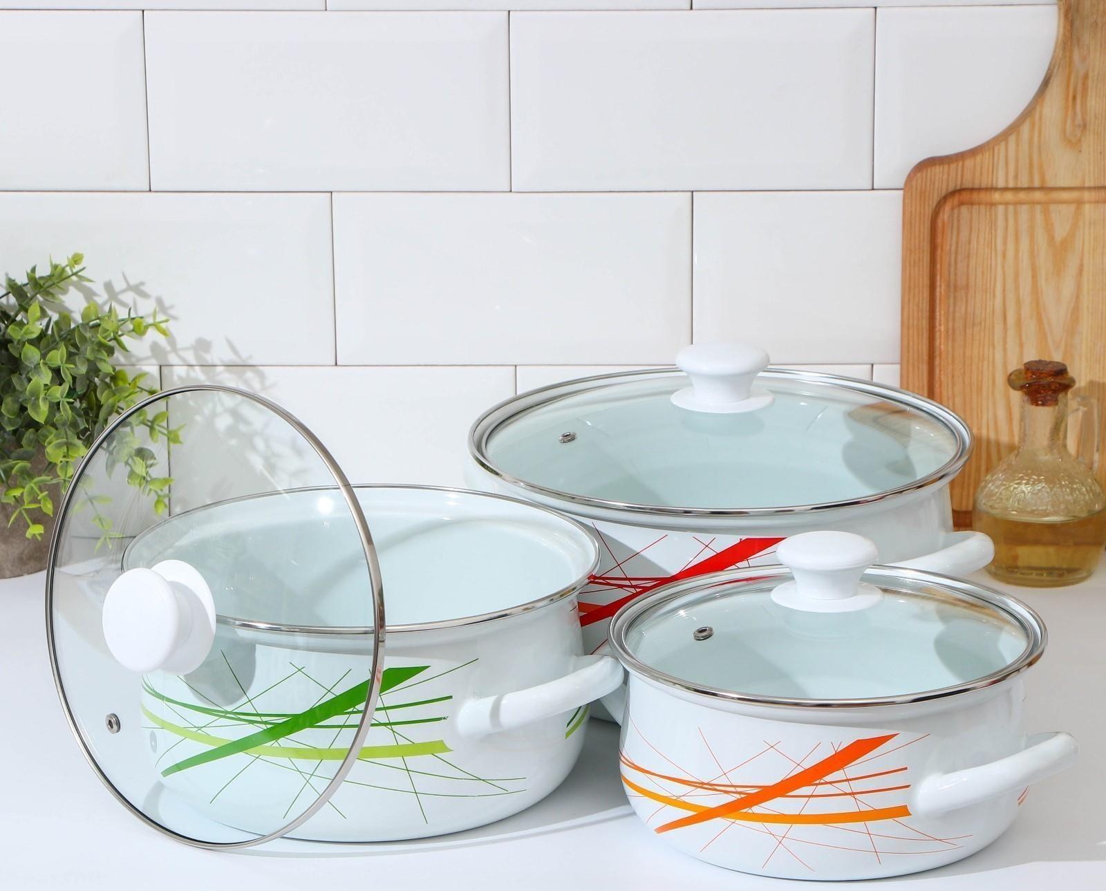 Набор кастрюль «График-1-ЭКСТРА», 3 предмета: 2 л, 3 л, 4 л, крышки, индукция, цвет белый