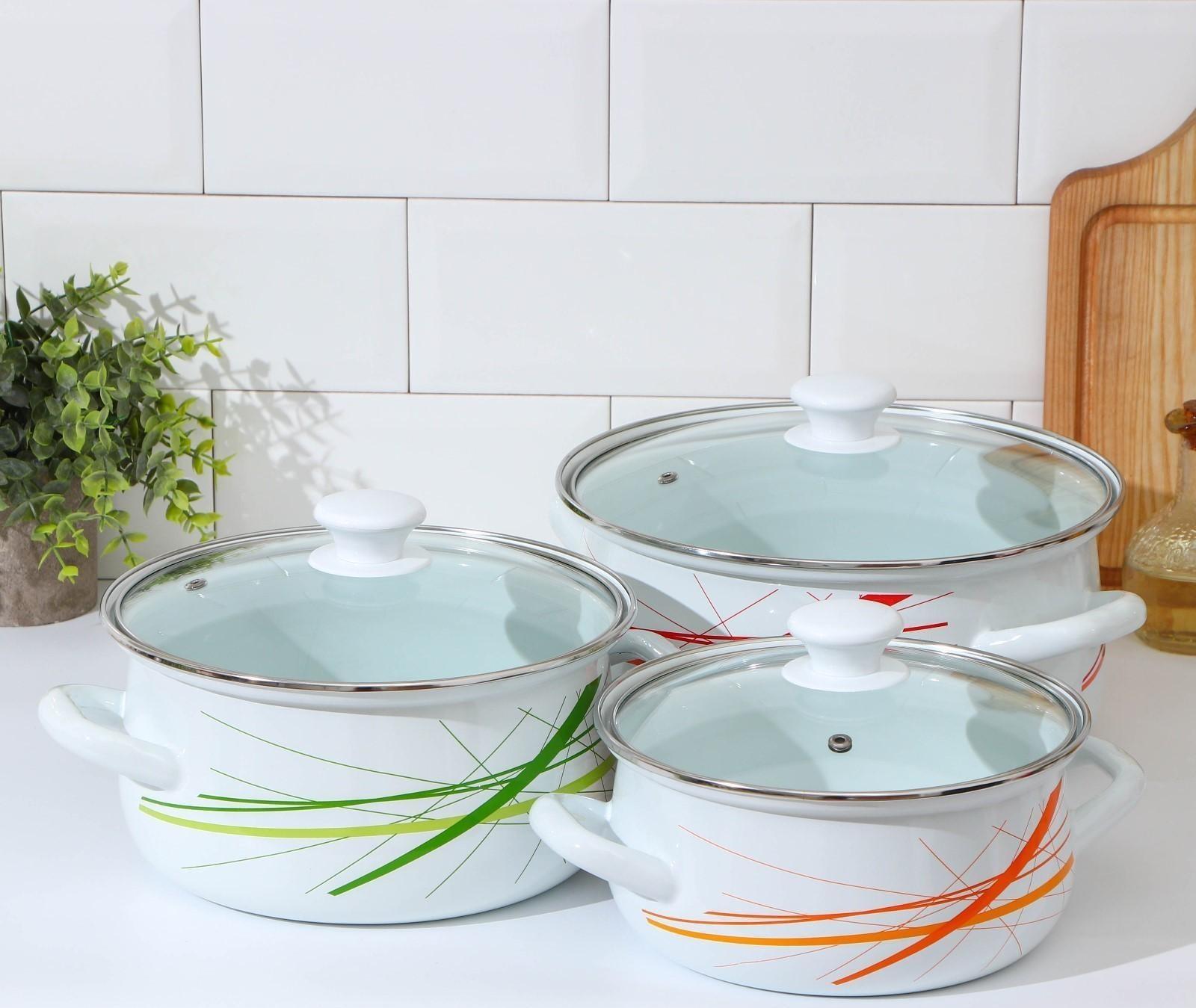 Набор кастрюль «График-1-ЭКСТРА», 3 предмета: 2 л, 3 л, 4 л, крышки, индукция, цвет белый