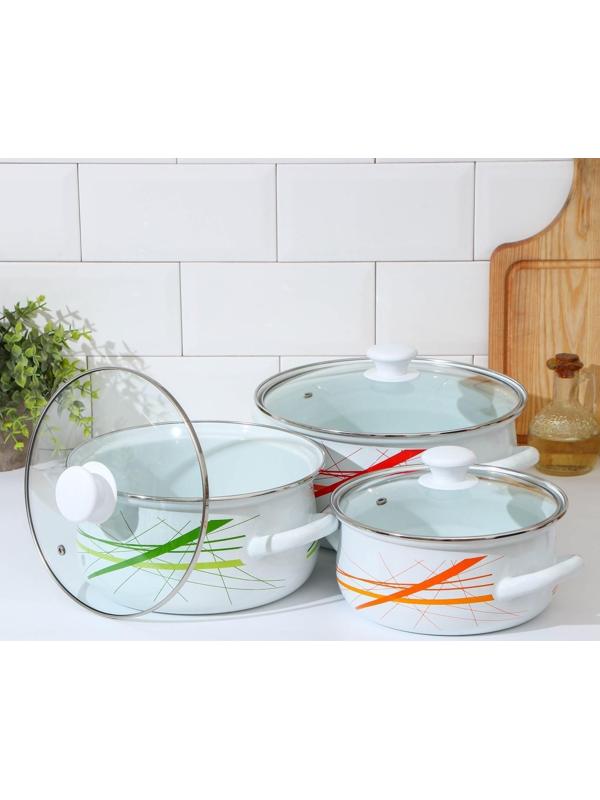 Набор кастрюль «График-1-ЭКСТРА», 3 предмета: 2 л, 3 л, 4 л, крышки, индукция, цвет белый