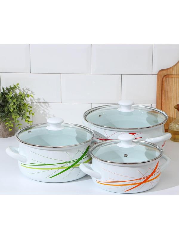 Набор кастрюль «График-1-ЭКСТРА», 3 предмета: 2 л, 3 л, 4 л, крышки, индукция, цвет белый