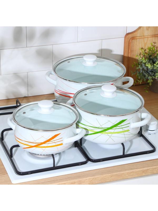 Набор кастрюль «График-1-ЭКСТРА», 3 предмета: 2 л, 3 л, 4 л, крышки, индукция, цвет белый