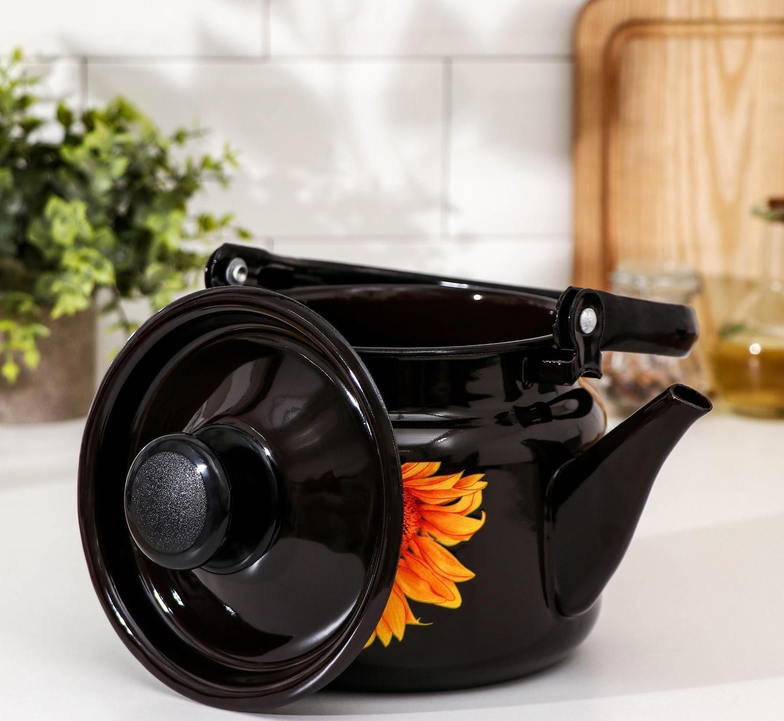 Чайник цилиндрический, 2 л, индукция, деколь МИКС, цвет коричневый