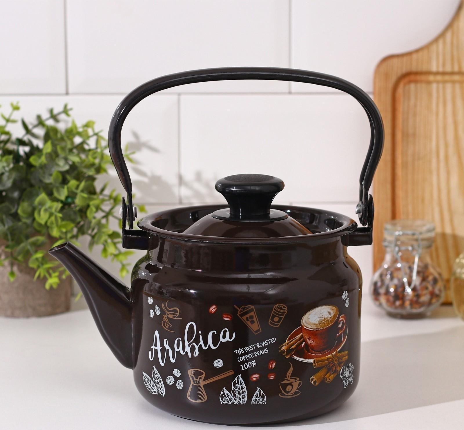 Чайник цилиндрический, 2 л, индукция, деколь МИКС, цвет коричневый