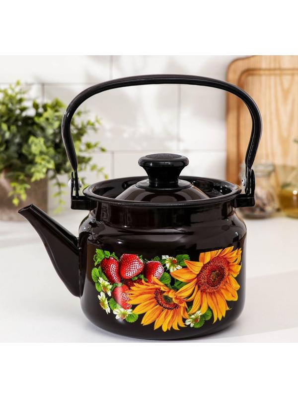 Чайник цилиндрический, 2 л, индукция, деколь МИКС, цвет коричневый