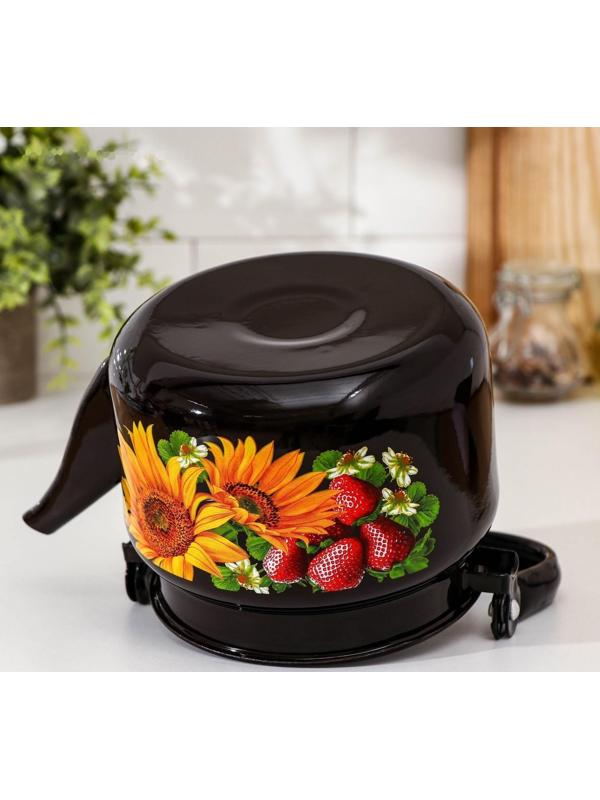 Чайник цилиндрический, 2 л, индукция, деколь МИКС, цвет коричневый