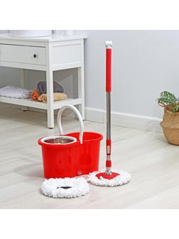 Швабра с отжимом и ведро с металлической центрифугой, 14 л, запасная насадка из микрофибры, цвет МИКС. Разобранный, продаётся кратно боксу