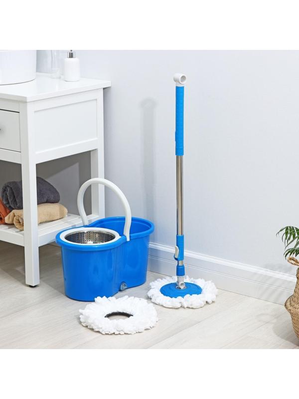 Швабра с отжимом и ведро с металлической центрифугой, 14 л, запасная насадка из микрофибры, цвет МИКС. Разобранный, продаётся кратно боксу