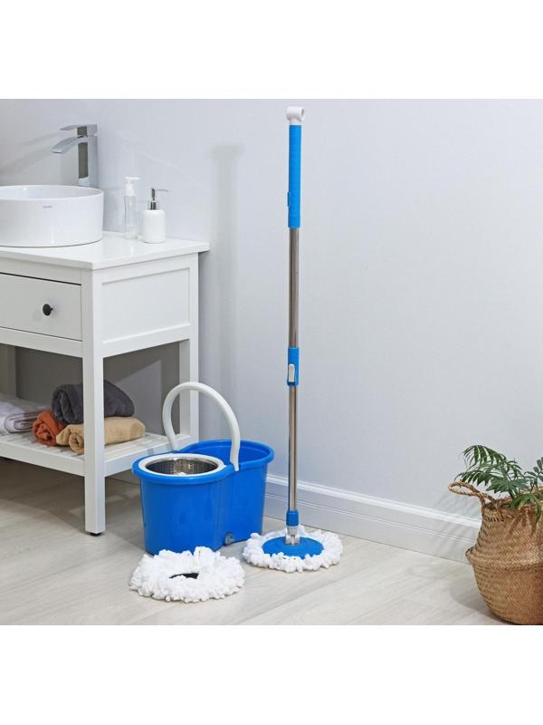 Швабра с отжимом и ведро с металлической центрифугой, 14 л, запасная насадка из микрофибры, цвет МИКС. Разобранный, продаётся кратно боксу