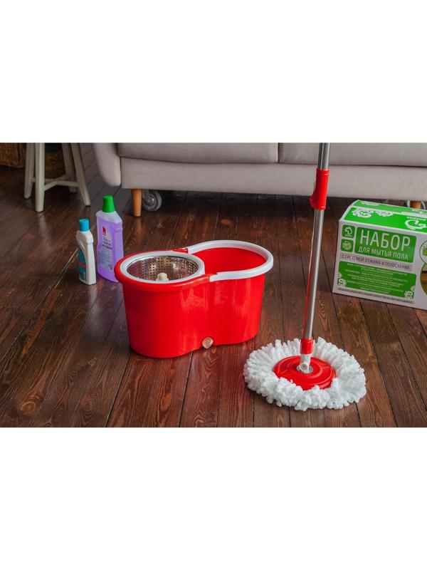 Швабра с отжимом и ведро с металлической центрифугой, 14 л, запасная насадка из микрофибры, цвет МИКС. Разобранный, продаётся кратно боксу