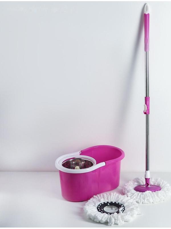 Швабра с отжимом и ведро с металлической центрифугой, 14 л, запасная насадка из микрофибры, цвет МИКС. Разобранный, продаётся кратно боксу