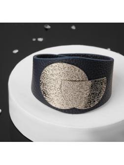 Браслет кожа Casual, цвет тёмно-синий в серебре L=22