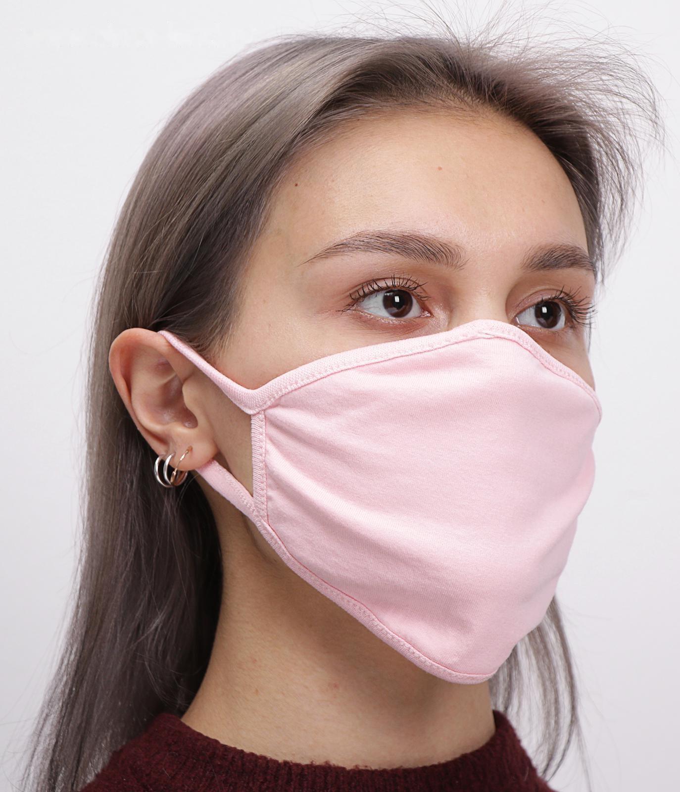 Маска для лица многоразовая из 100 % хлопка, 2-х слойная, розовая, 19 x 13 см