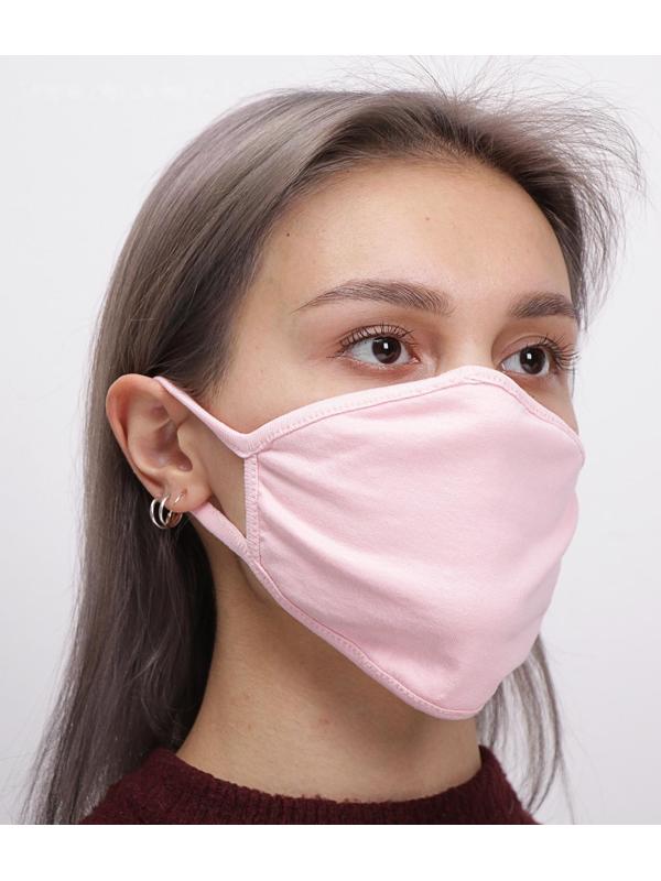 Маска для лица многоразовая из 100 % хлопка, 2-х слойная, розовая, 19 x 13 см