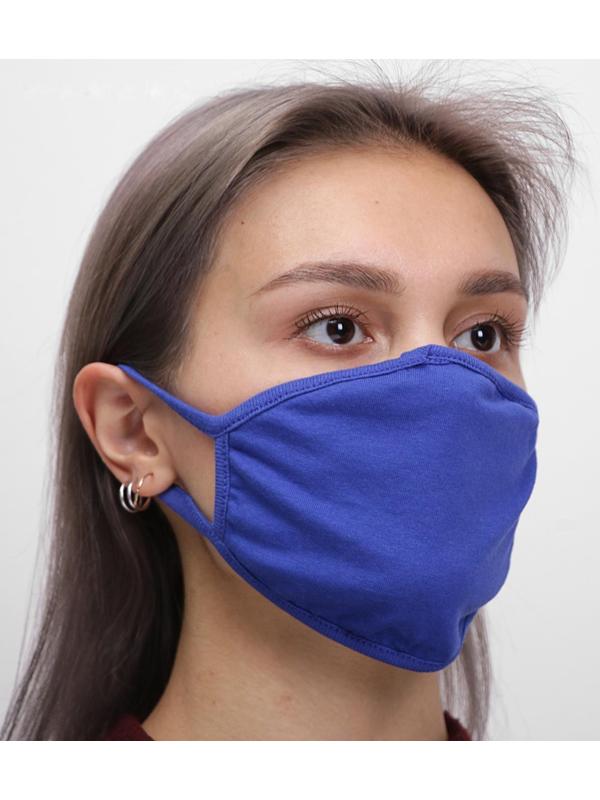 Маска для лица многоразовая из 100 % хлопка, 2-х слойная, синяя, 19 x 13 см