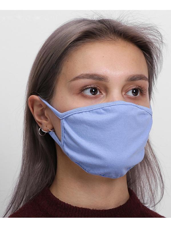 Маска для лица многоразовая из 100 % хлопка, 2-х слойная, голубая, 19 x 13 см