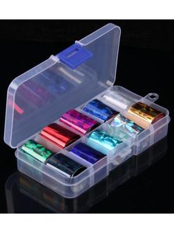 Набор переводной фольги для дизайна ногтей «Битое стекло», 2,5 × 50 см, 10 шт, в пластиковом органайзере