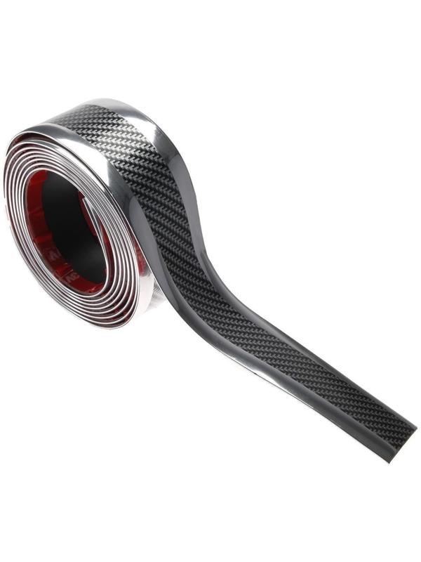 Защитная накладка на порог авто, под карбон с хром полосой, самоклеящаяся, 5×250 см